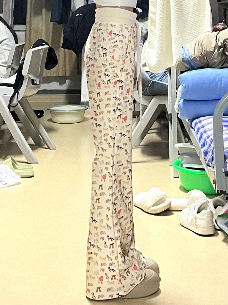 Plus Size High Waist Puppy Print Flare Pants - L To 6XL