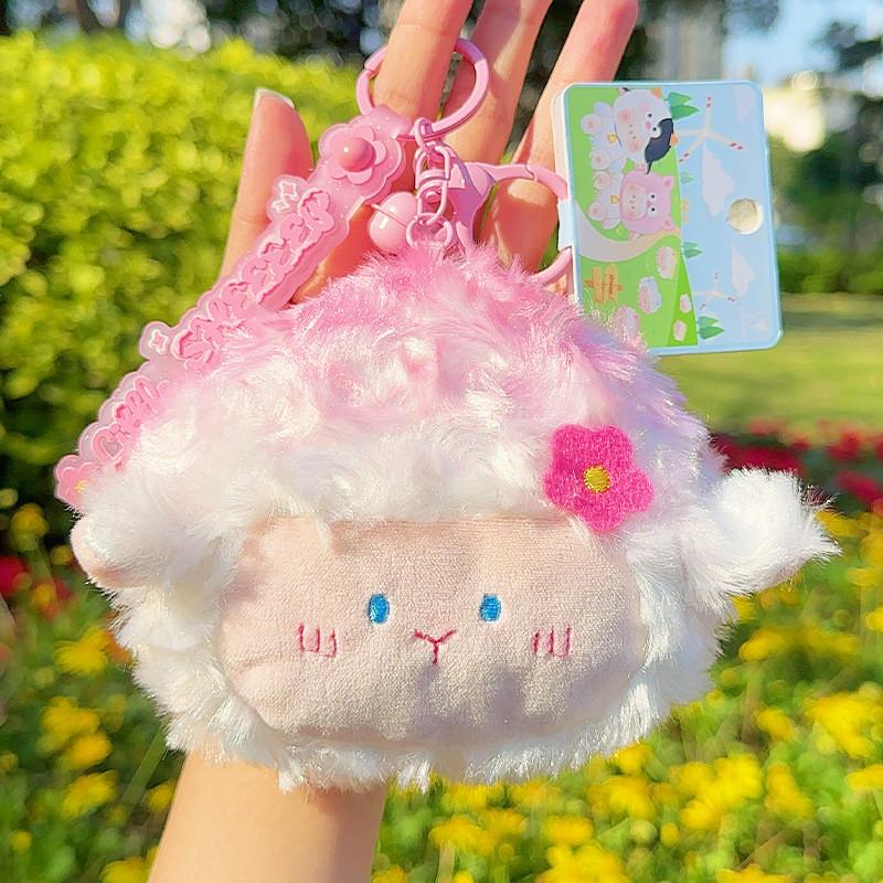 Plush Sheep Vibrant Coin Purse Keychain Charming Accessory For Earbuds And Keys