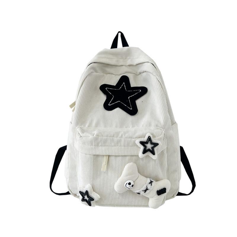 Schoolbag Star Original School Bag Female Japanese ins Corduroy Y1K Large Capacity College Wind Backpack High School Student Backpack