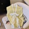Women's Knitted Vest V-neck Lace Bow Korean Style Spring and Autumn Sweater Vest