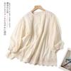 1116 Spring New Women's Crew Neck Japanese Cotton and Linen Shirt Loose Shirt Embroidered Doll Shirt Cardigan Casual