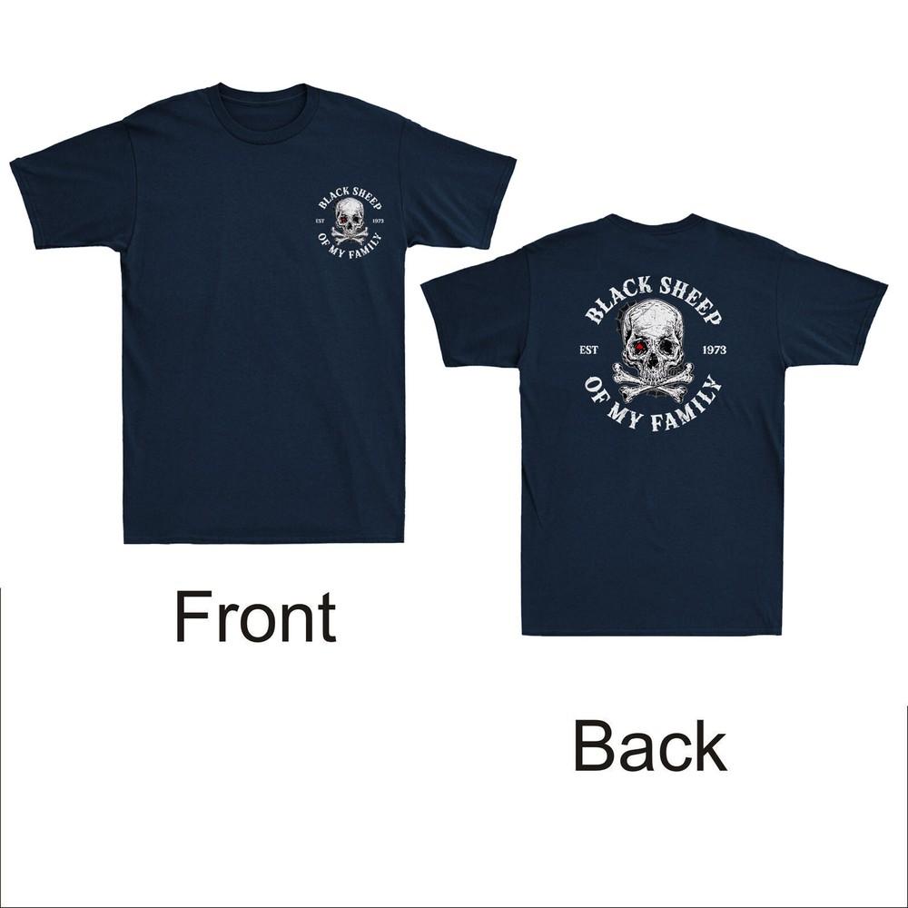 Skelett 1973 Schwarzes Schaf meiner Familie Lustig Gen X Vorder- und Rückseite Druck Mes T-Shirt