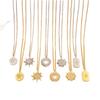 European Style Gold-Plated Titanium Steel Necklace with Rhinestone Sun and Star Design for Women – Elegant Clavicle Chain Jewelry