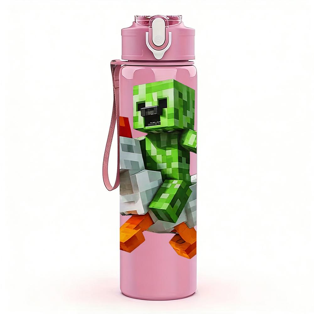 1PC Pixel Game Chicken Character 750ml Color Plastic Water Bottle Leakproof Flip Straw Lid For Sports Office Home Use