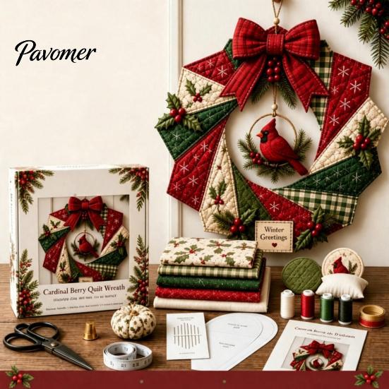 DIY Patchwork Craft Supplies Wreath Kit, Christmas Sewing Seasonal Patterns, Farmhouse Style Crafts Fabric Kit for Adults, Front Door Wall Decor