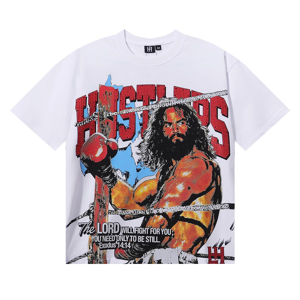 

2026 Summer Unisex Rhinestone Boxer Ring Graphic Cotton T-Shirt Retro Boxing Streetwear Short Sleeve Tee Men Women XL