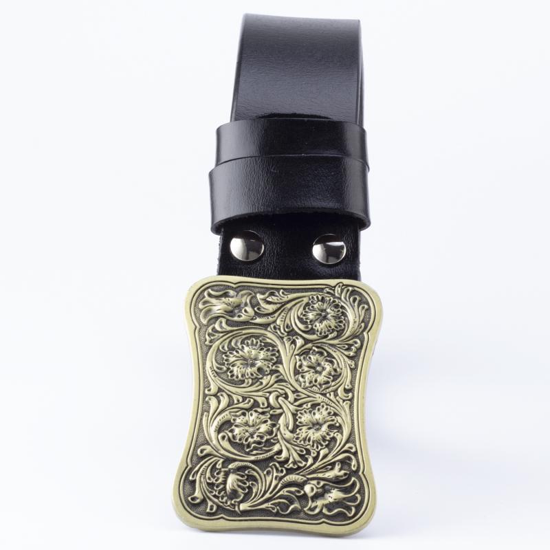 Fashion Genuine Leather Belt Arabesque Pattern Metal Buckle Retro Islam Vine Floral Design Royal Flower Carved Belt Decorative