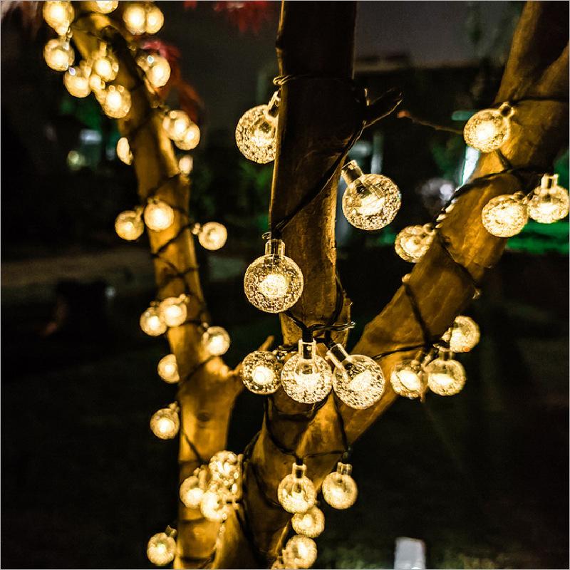 

12m 100-LED Solar Powered Crystal Bubble Ball String Lights with 8 Modes Yellow Light 18mm Diameter