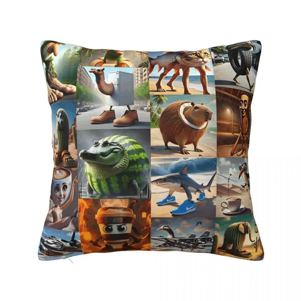Italian Brain Rot Meme Pillow Cover Double Sided Tung Sahu Design Polyester Cushion for Sofa Bedroom Car Decoration