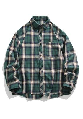 EIDEFE Long Sleeve Check Shirt with Chest Size 5XL Men's Loose-Fit Pocket, Classic, Popular, Casual, Breathable, Slimming, Flattering, Green,