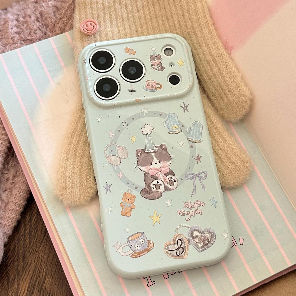 Magnetic Stand Cartoon Fluffy Kitten Soft Phone Case for iPhone 17 Pro Max