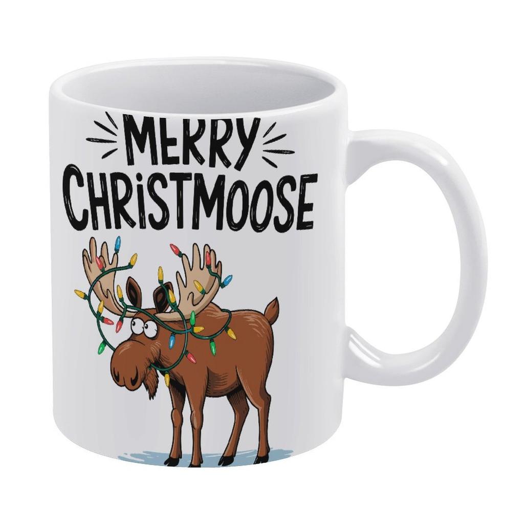 11oz White Ceramic Cup with Glossy Printed Sides and Durable Feel, Ideal for Coffee, Tea, Cocoa and Simple Daily Drink Breaks