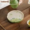 HOYIHM Hand-painted Green Peony Pot Bearing Holder Gaiwan Anti-scald Mat Dry Soaking Table Tea Tray Coasters For Tea Decoration