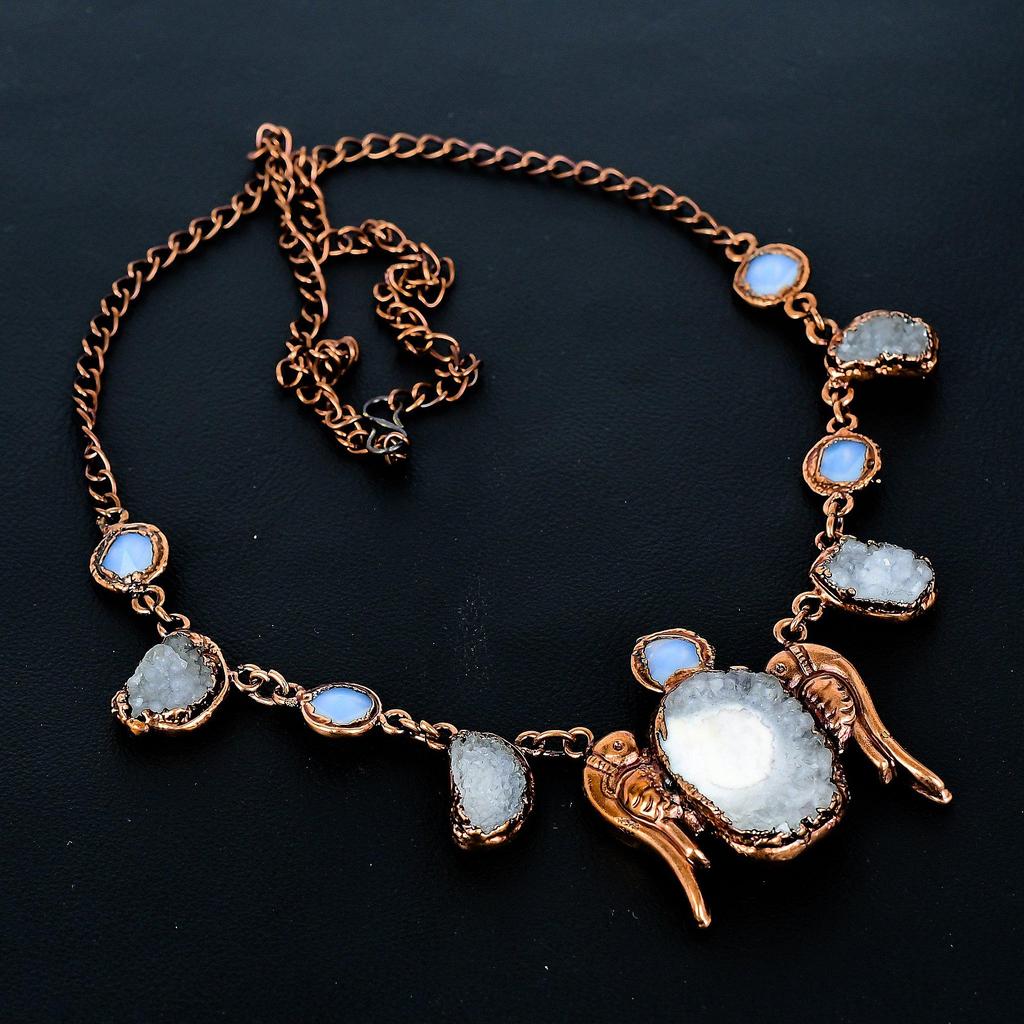 Rainbow Moonstone Necklace Gemstone Jewelry, Copper Electroformed Necklace, Adjustable Handmade Beautiful Jewelry Chain Necklace