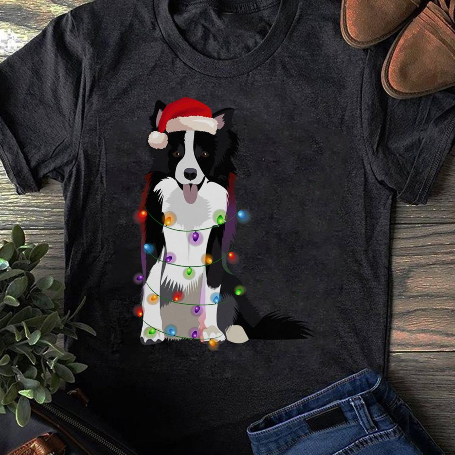Border Collie Christmas Lights Xmas Dog Lover T-Shirt - Gift for Dog Lovers - Funny Dog - Border Collie Lovers - Mother s Day S