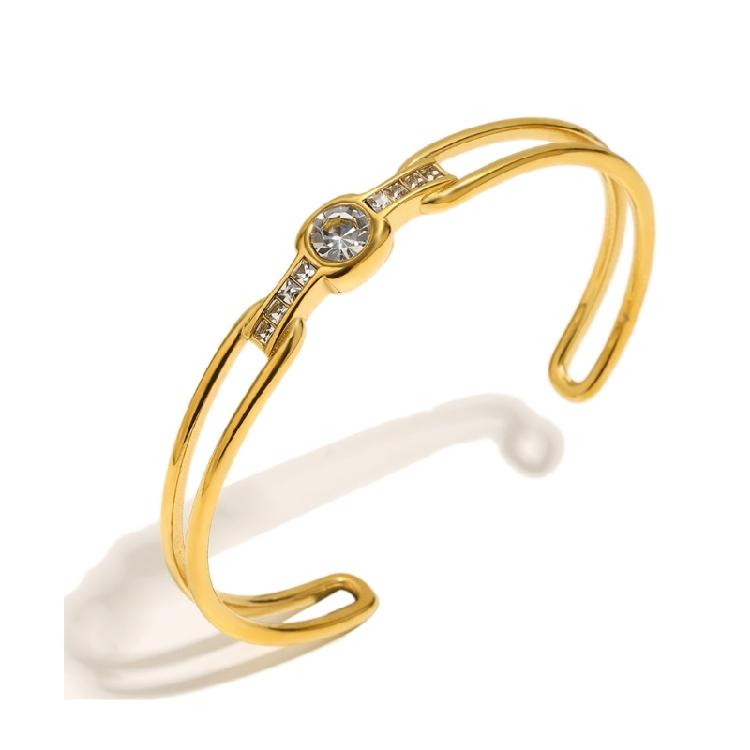 Dainty Adjustable Opening Bangle With Shimmering Zircon Accents Waterproof Wrist Jewelry With Rhinestones 1