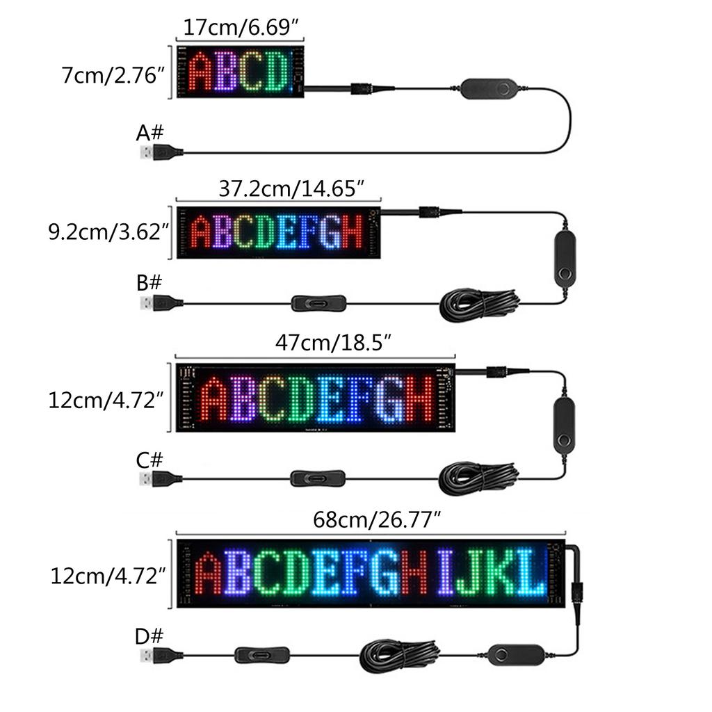 LED Pixel Panel Scrolling Advertising Car Rear Window Signs Flexible Addressable USB 5V Scrolling Text Animation Display