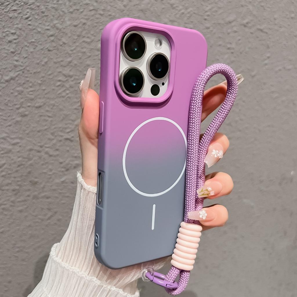Gradient Color Wrist Strap For Magsafe Magnetic Case For iPhone 16 15 14 13 12 11 Pro Max Plus Candy Lanyard Chain Cover