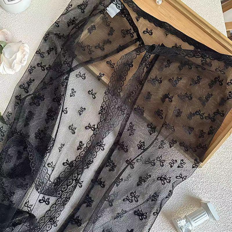 Gładka Przezroczysta Warstwowa Spódnica Midi z Wysokim Stanem, Wiązana i z Koronkowymi Detalami