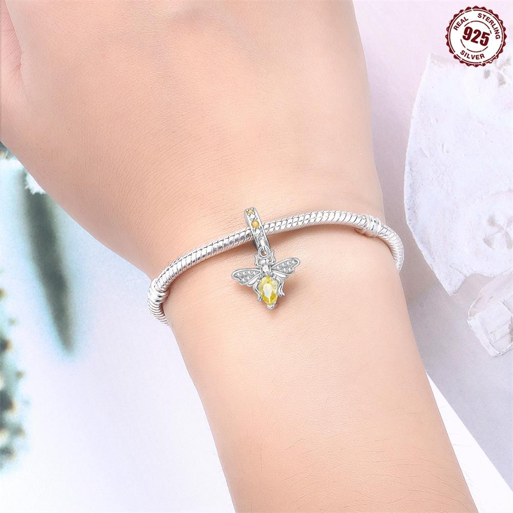 Copper White Zircon Bee Blue Orchid Iris Charms Beads Pendant For Original Bracelet Woman Girl Jewelry