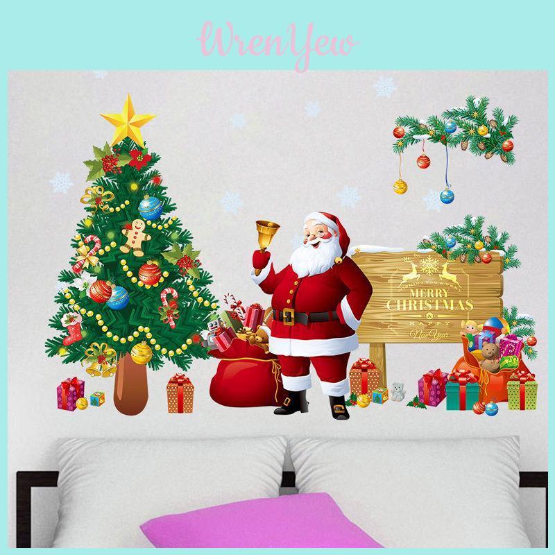 Pegatina de Pared para Habitación Infantil Árbol de Navidad Vibrante Papá Noel Calcomanía para Ventana Arte de Vinilo