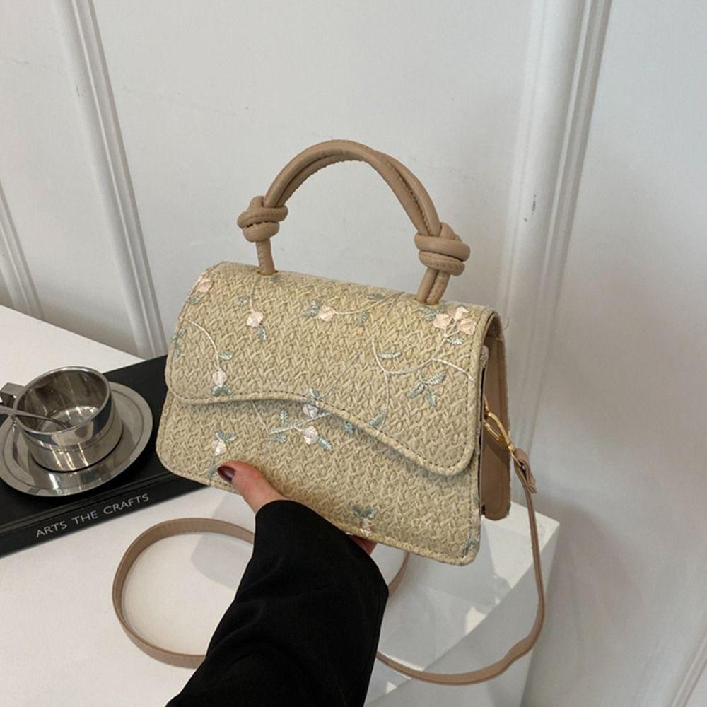 Grass Woven Straw Bag Rattan Large Capacity Shoulder Messenger Bag Handmade Braid Bohemian Crossbody Bag for Summer Beach