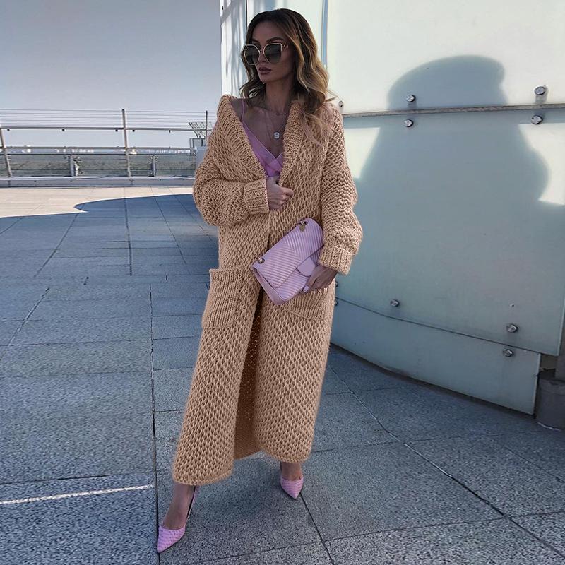 Frauen Frühling Herbst Mit Kapuze Strickjacke Pullover Stricken Pullover Einfarbig Warm Halten Pullover Lose Beiläufige Mode Langarm Pullover