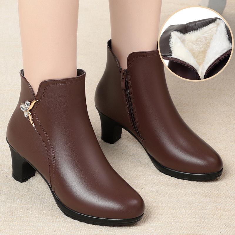 Women Boots High Heels 2025 New Winter Boots Women Elegant Fashion Thick Wool Warm Fashion Party Boots Mom Ladies Booties