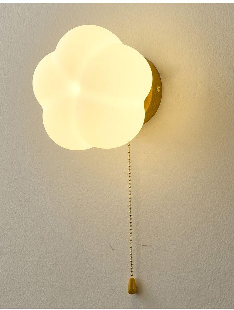 Cream Style Wooden Wall Lamp - Modern Cotton Bedside Lamp for Bedroom, Living Room, Corridor, Balcony