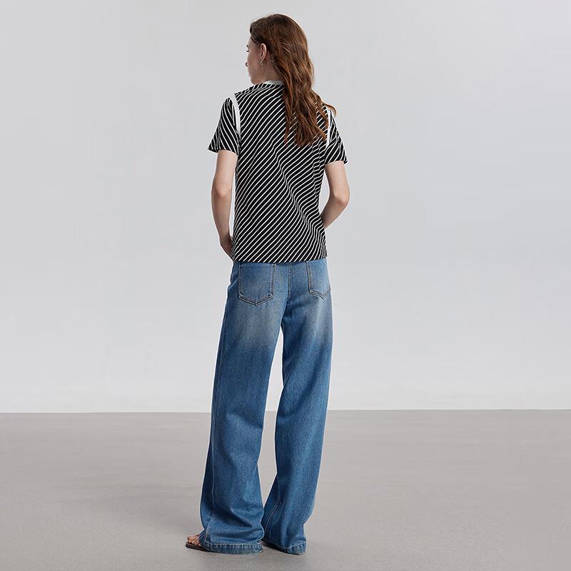 Chuyu 2025 Summer Striped Short Sleeve Cotton T-Shirt