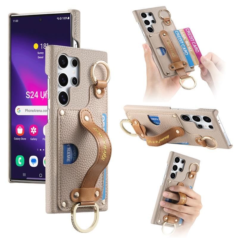 Luxury Wrist Strap Wallet Leather Case for Samsung Galaxy S25 S24 S23 S22 S21 S20 Ultra Plus S23 FE S25 + Card Holder Back Cover