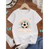 European Sizes Girl's Round Neck T-Shirt, Casual and Comfortable Style with Fun Soccer Print Design, Tropical Pattern Accents
