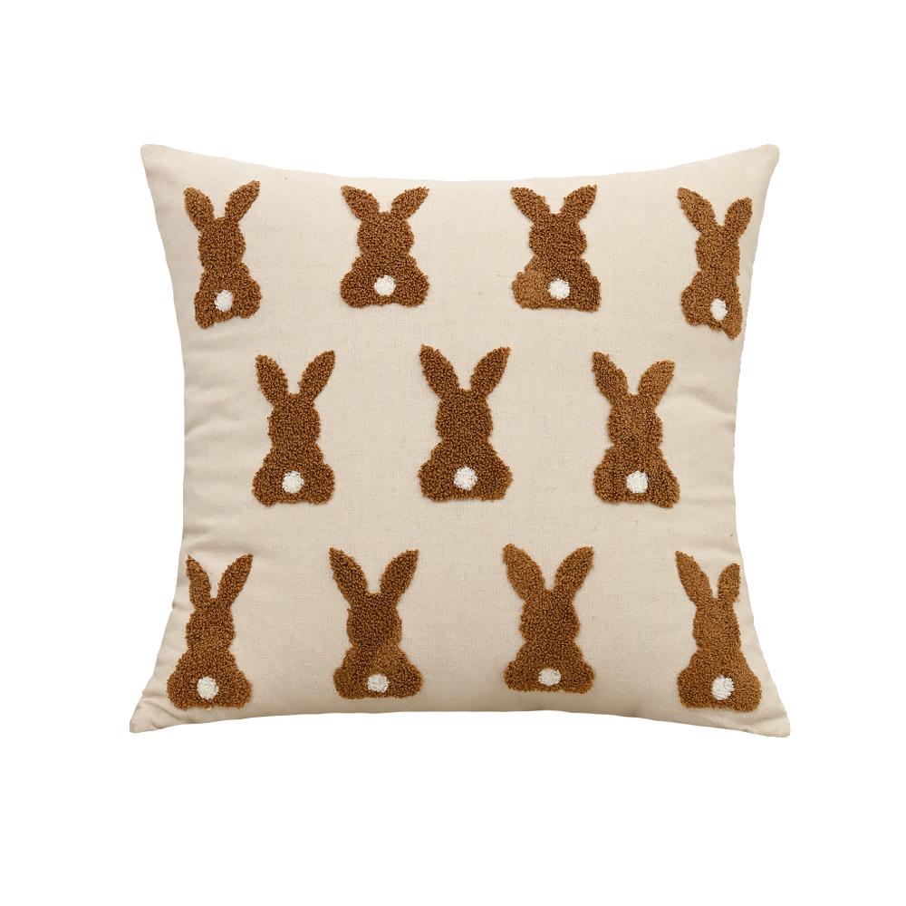 BUYNOW 1PC 2pcs/set Beige Rabbit Embroidered Throw Easter Pillowcase Vintage Country Living Room Sofa Cushion Cover Home Decor