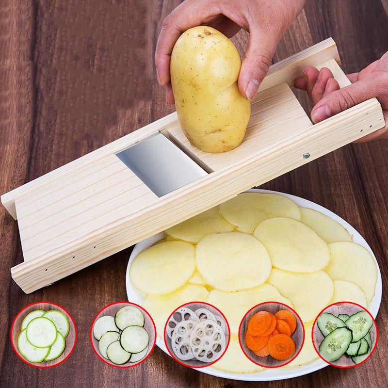 Multifunctionele Wooden Vegetable Cutter Including Steel Blade Slicer Potato Peeler Carrot Cheese Grater Kitchen Tools