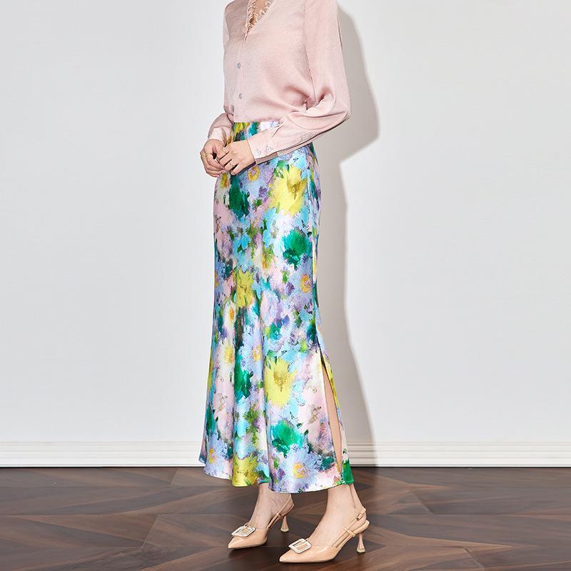 

Элегантная миди-юбка из сатина с высокой талией и драпированным принтом Extra Large