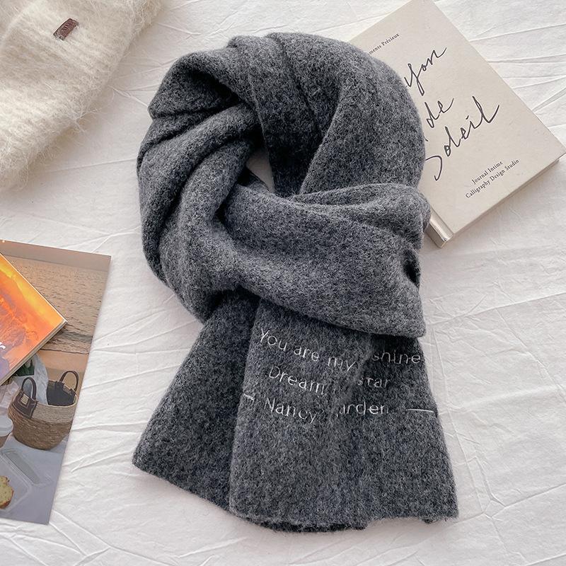 Winter new letter wool knitted small scarf women's warm versatile thickened neck protection scarf