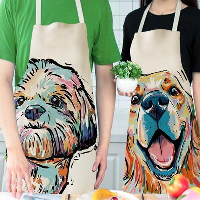 68x55cm Kitchen Household Adult Antifouling Apron for Women Men Sleeveless Dog Animal Printed Polyester Coverall