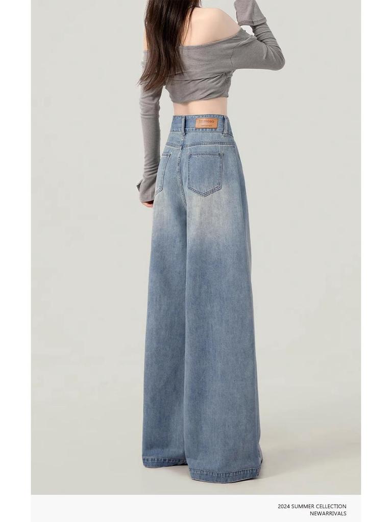 Damen High Waist Wide Leg Jeans, Sommer 2025 - Helle Farbe, Übergröße, Schlankmachend, Bodenlang, Birnenförmiges Design.