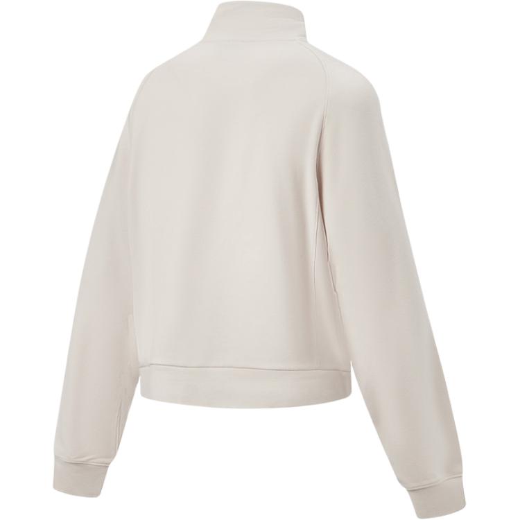 Li-Ning Série Fitness Cor Sólida Gola Alta Macia Simples Versátil Solta Moletom Moletom Feminino AWDW082-2