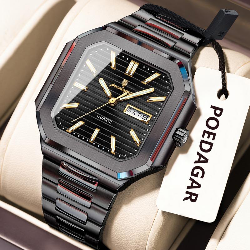 Top Brand New Double Calendar Watch Men's Waterproof Luminous Luxury Quartz Ultra Thin Square Watch