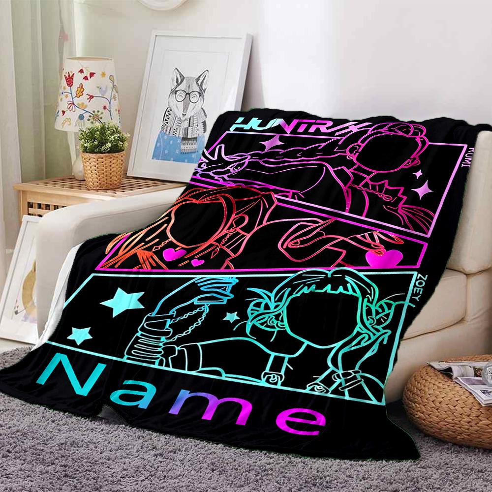Customiz Name Personality Kpop Demon Hunters Blanket Soft &Warm Sofa Office Bed Travel Lunch Break Blanket, Gift Suitable All Seasons