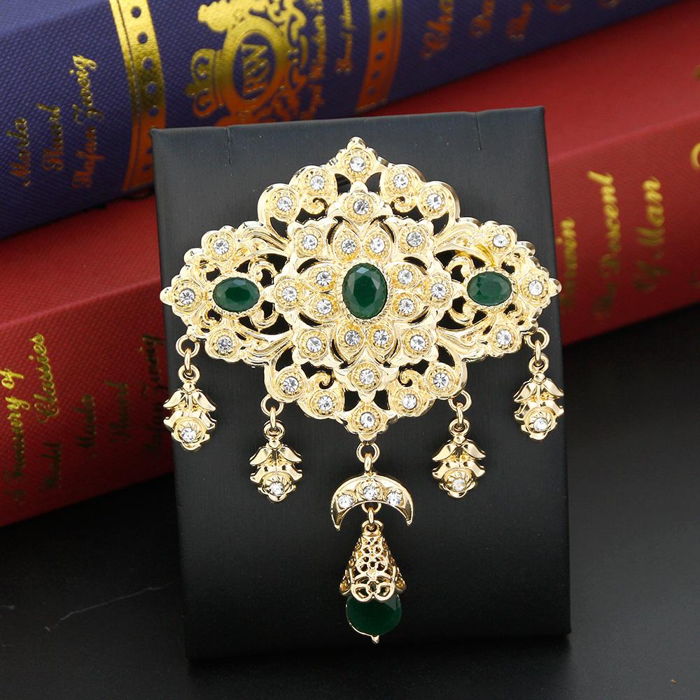 Sunspicems Elegent Crystal Women Brooch Morocco Jewelry Gold Arabic Caftan Hijab Brooch Pins Flower Bride Wedding Bijoux