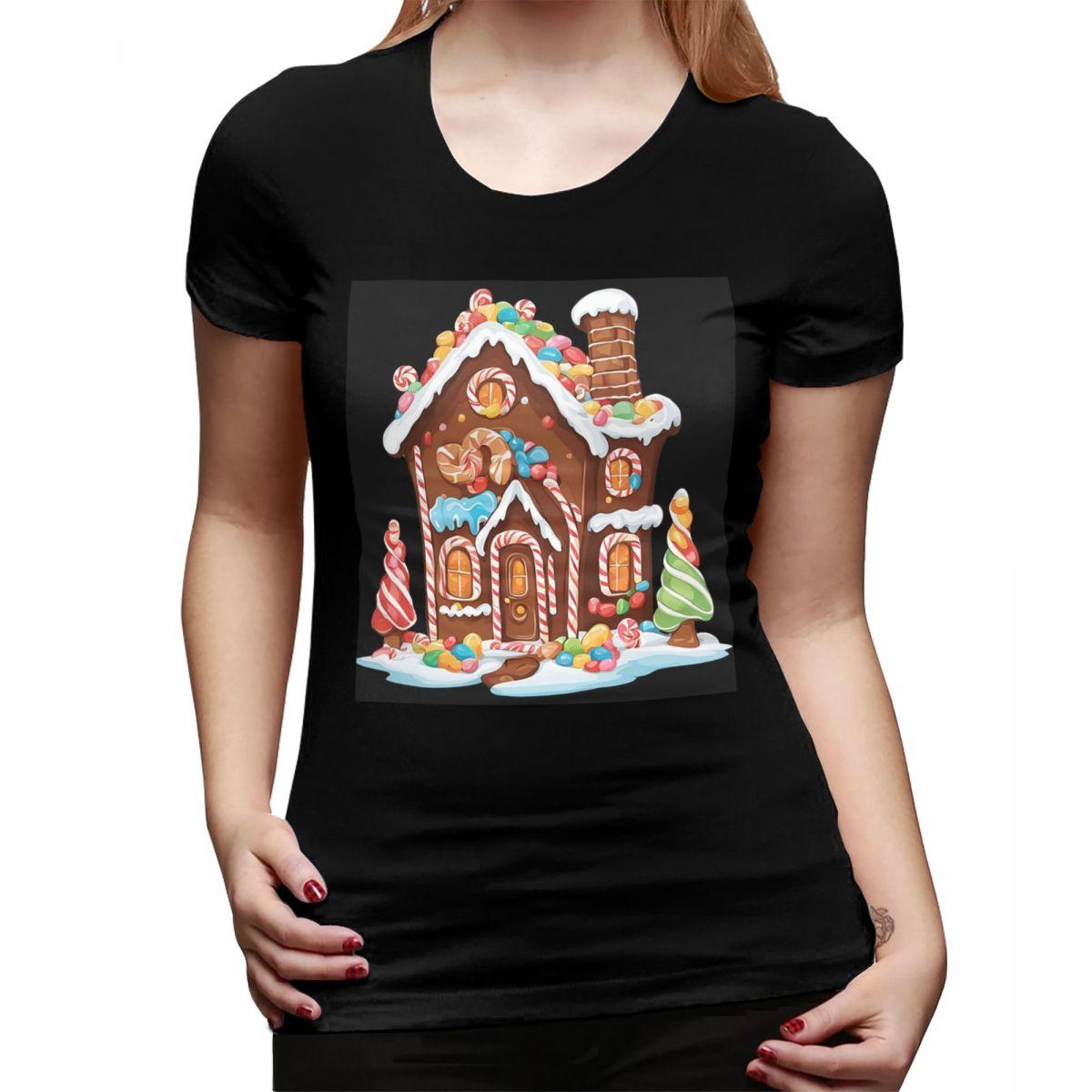 

Whimsical Gingerbread House Full Of Joy TShirt for Women Crew Neck Streetwear T Shirts Womens Tees Short Summer Clothes Tops 4XL