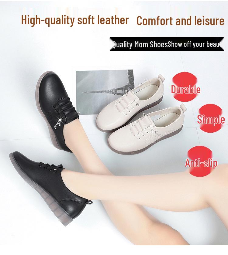 Soft Leather Mom Shoes: Autumn Comfort Deep Mouth Slip-Ons for Middle-Aged & Elderly Women with Soft Sole & Upper