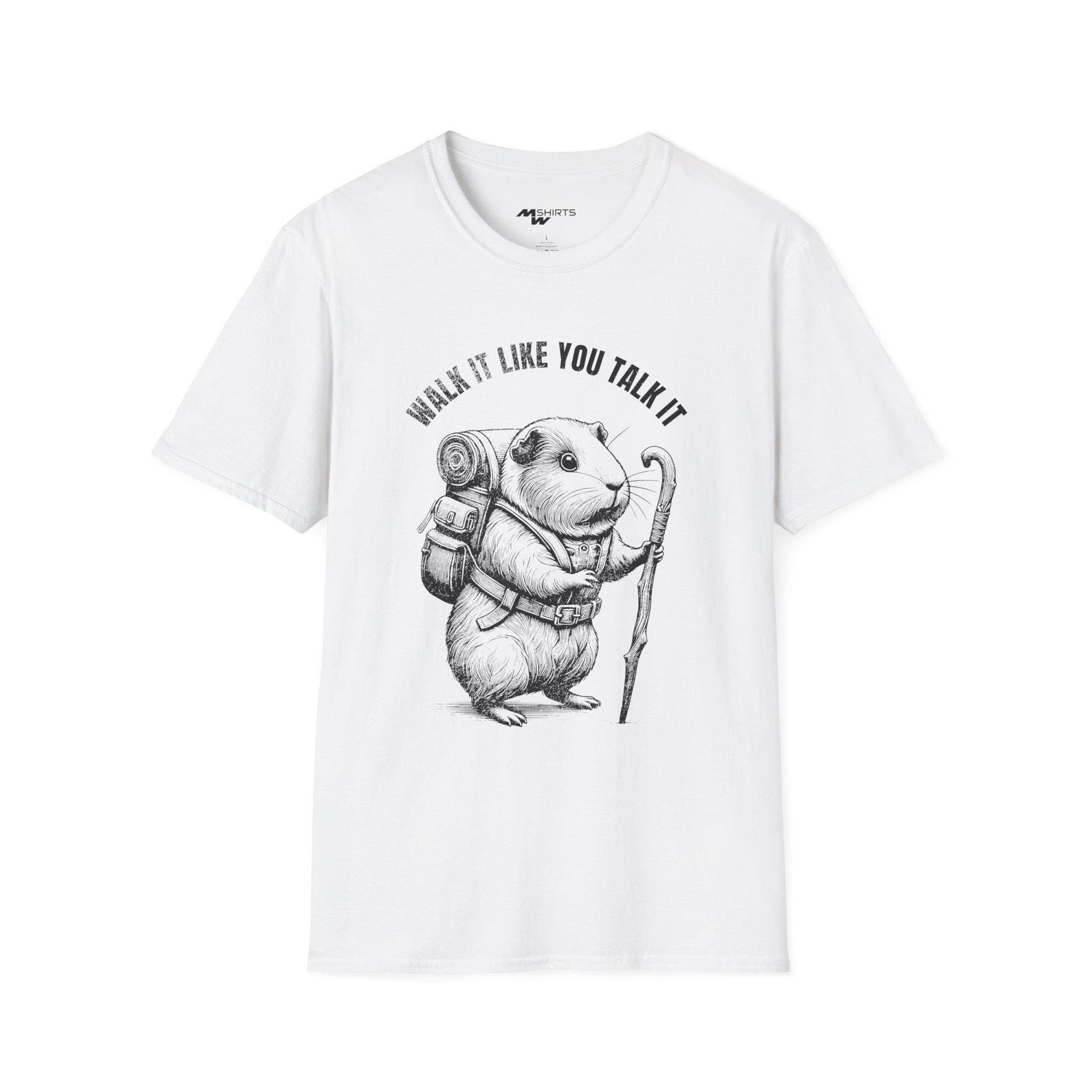 Hiking Guinea Pig T-Shirt: Vintage Engraving, Outdoor Adventure Gift 2XL
