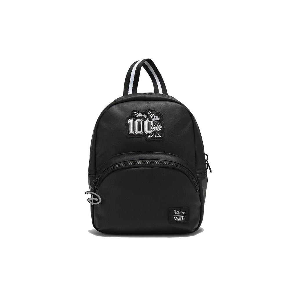 Vans X Disney Collaboration Zipper D-Shaped Keychain Leather Mini Backpack Women backpacks Black VN000FZHBLK