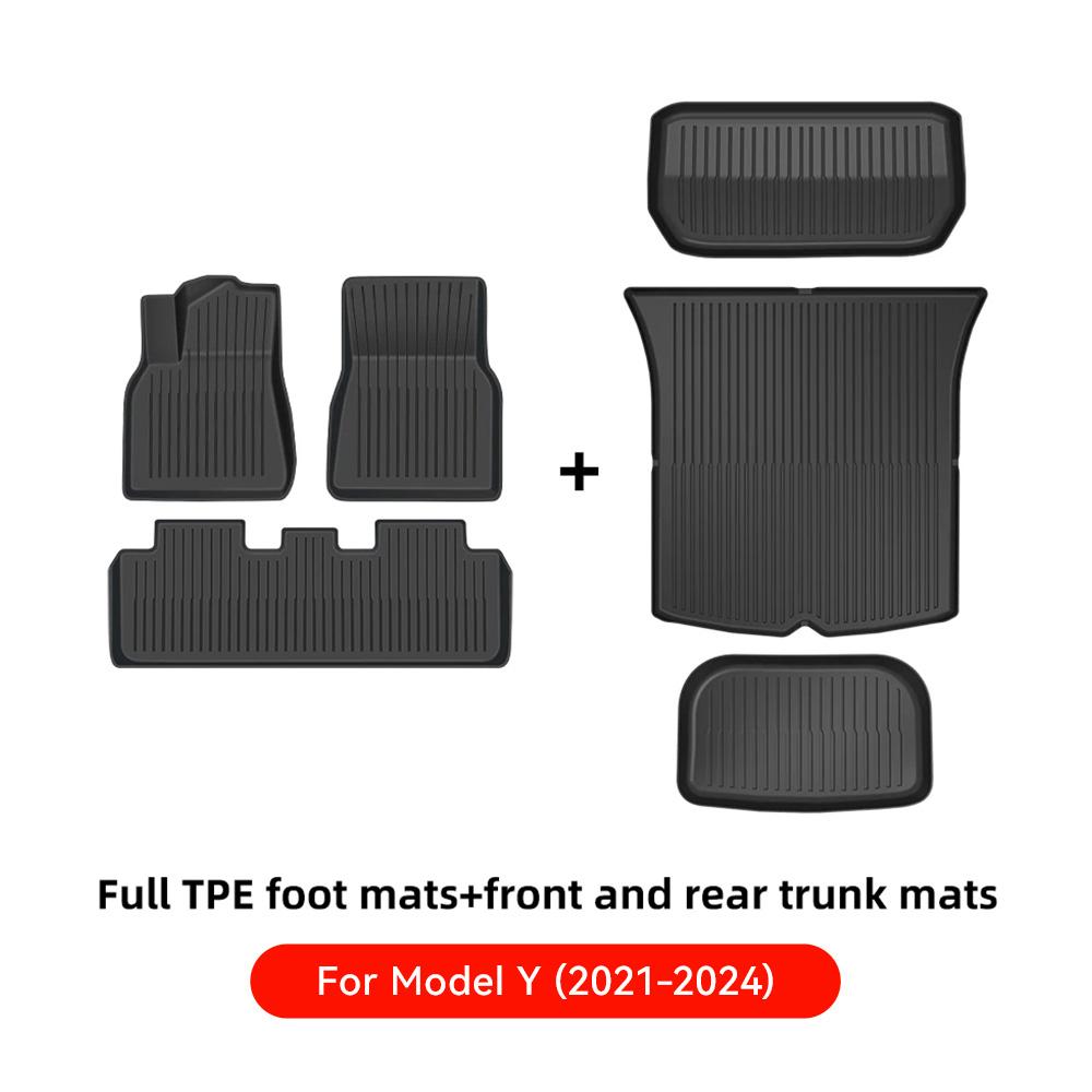 YZ For Tesla Floor Mat Model Y 2025-2025 Model 3 Highland Car Trunk Mat Luggage Mat TPE Waterproof Anti-Slip Set Floor Liner Mat