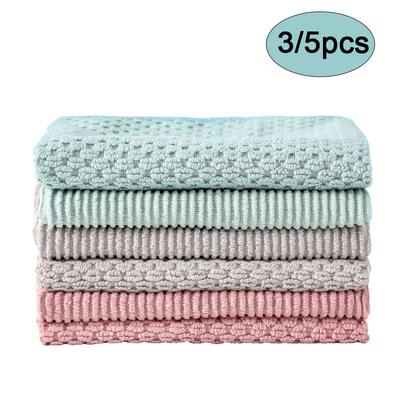 3/5pcs Microfiber Kitchen Cleaning Towel Absorbent Oil-proof Dishcloths Household Washing Rag Glass Window Cleaning Cloths