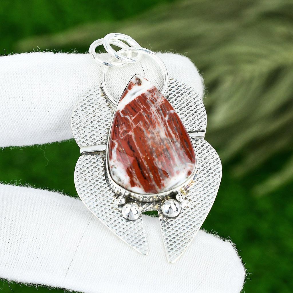 Memorial Day Deal Red Snakeskin Jasper Stone Sterling Silver New Pendant Jewelry