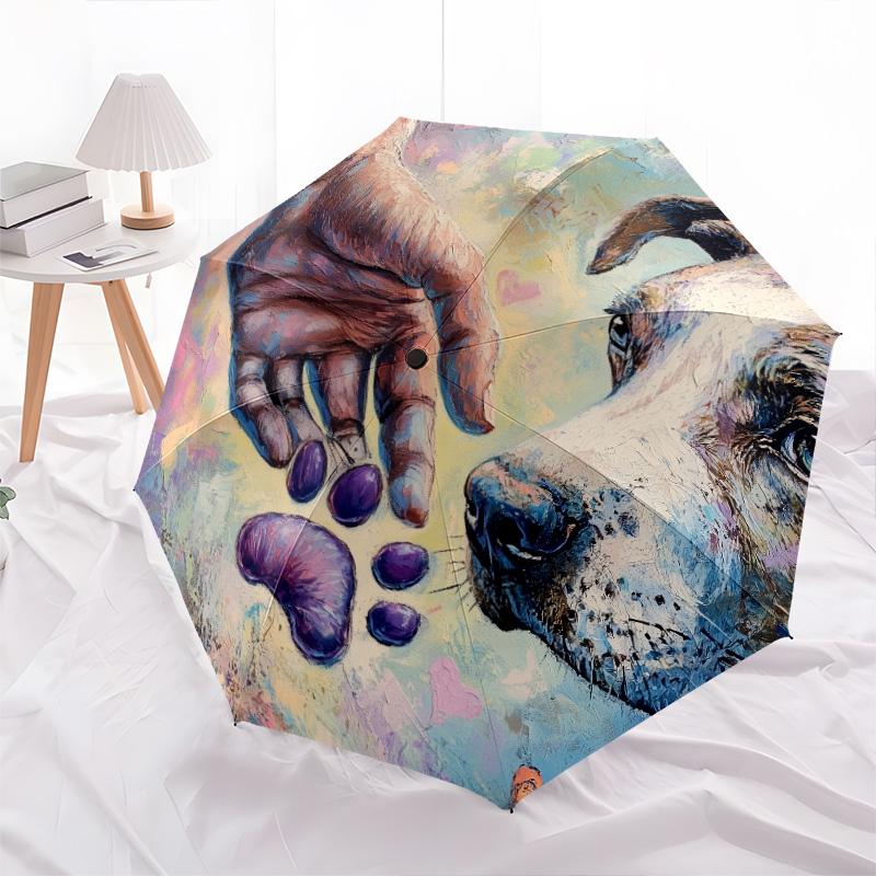 Dog with the Moon  pattern, automatic folding umbrella, portable and foldable design, 8 ribs, a Christmas or birthday gift.